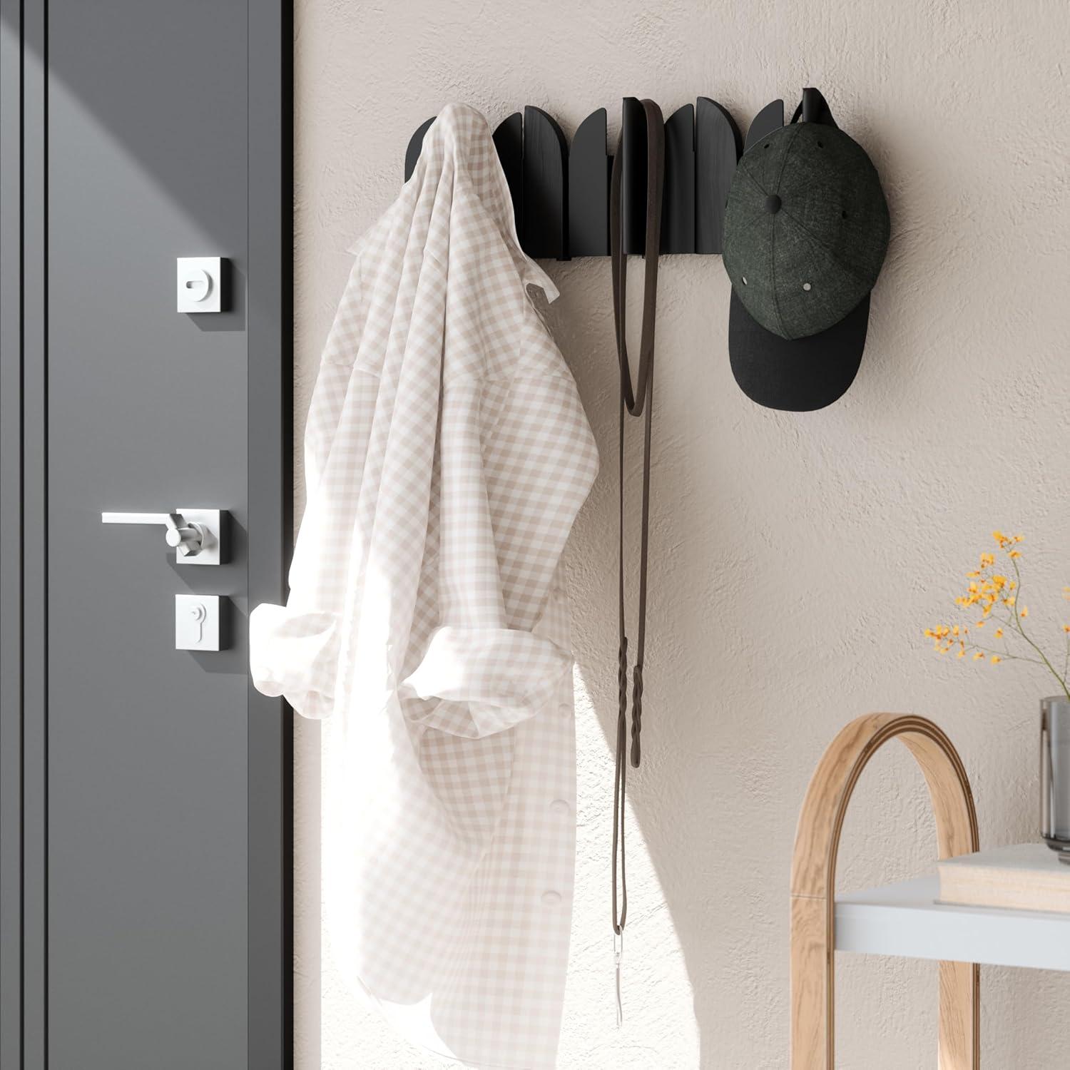 image:imageUmbra Saloon Hook WallMounted FoldOut Hook Rack with 5 Retractable Hooks Solid Beechwood SpaceSaving Modern Storage for Entryway Bathroom amp Bedroom NaturalBlack