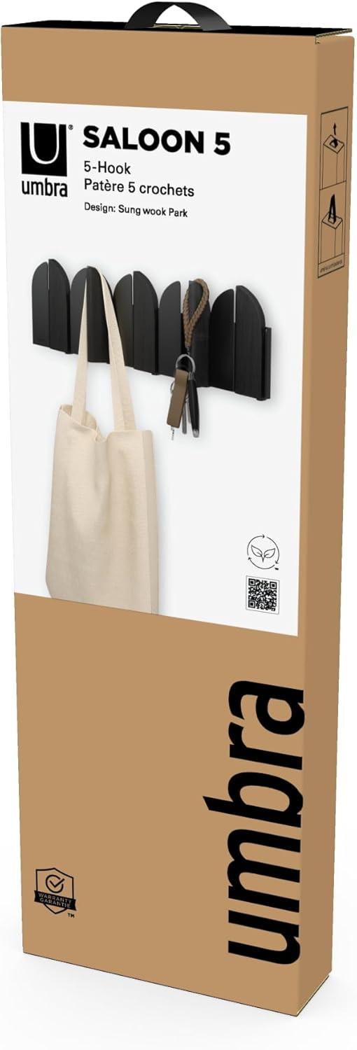 image:imageUmbra Saloon Hook WallMounted FoldOut Hook Rack with 5 Retractable Hooks Solid Beechwood SpaceSaving Modern Storage for Entryway Bathroom amp Bedroom NaturalBlack