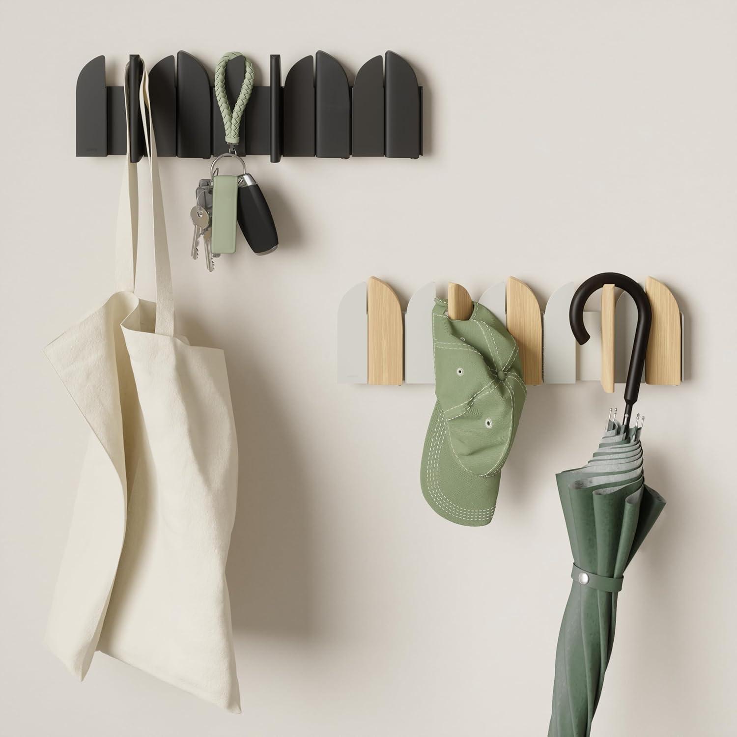 image:imageUmbra Saloon Hook WallMounted FoldOut Hook Rack with 5 Retractable Hooks Solid Beechwood SpaceSaving Modern Storage for Entryway Bathroom amp Bedroom NaturalBlack