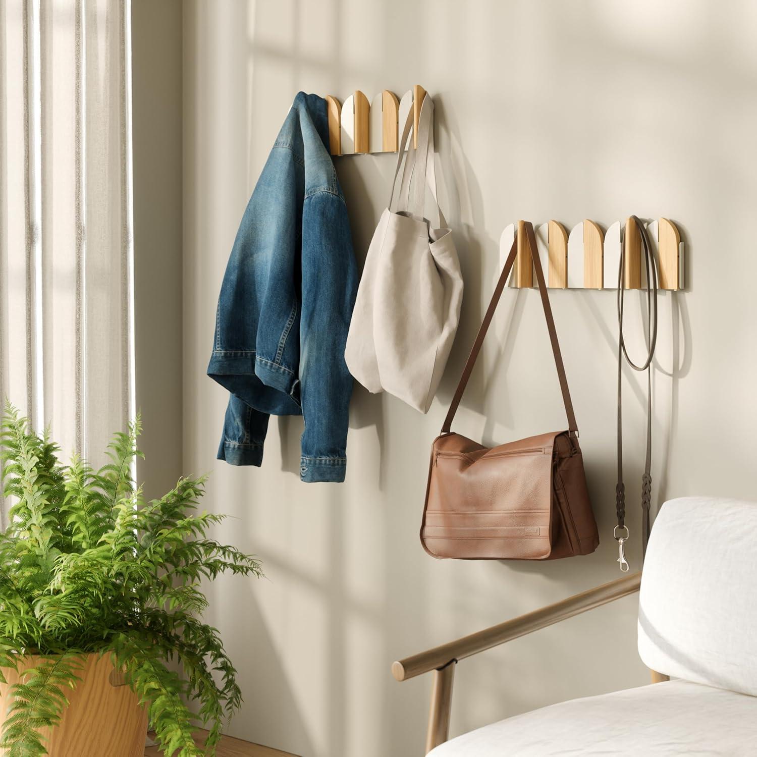 image:imageUmbra Saloon Hook WallMounted FoldOut Hook Rack with 5 Retractable Hooks Solid Beechwood SpaceSaving Modern Storage for Entryway Bathroom amp Bedroom NaturalNatural