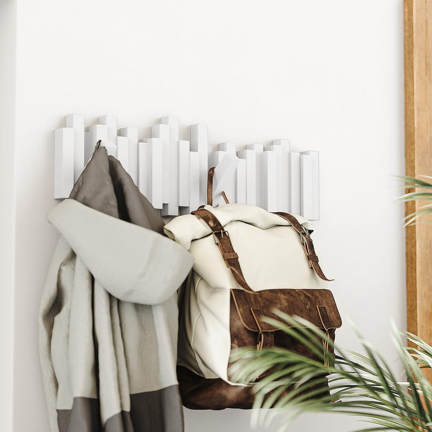 image:imageUmbra Sticks WallMounted Coat Rack Rail Hook with 8 Retractable Pegs Modern SpaceSaving Storage Organizer WhiteWhite