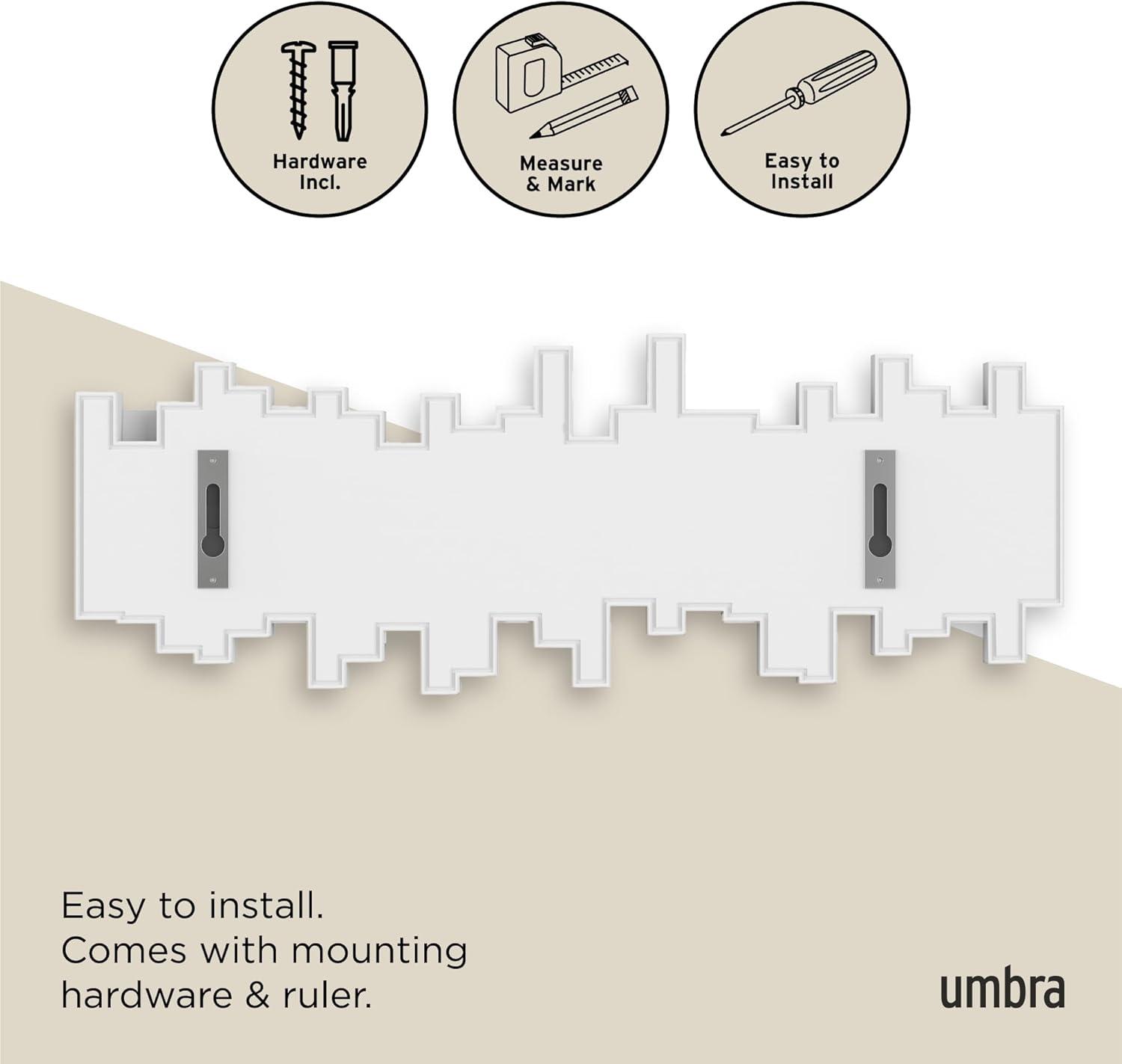 image:imageUmbra Sticks WallMounted Coat Rack Rail Hook with 8 Retractable Pegs Modern SpaceSaving Storage Organizer WhiteWhite