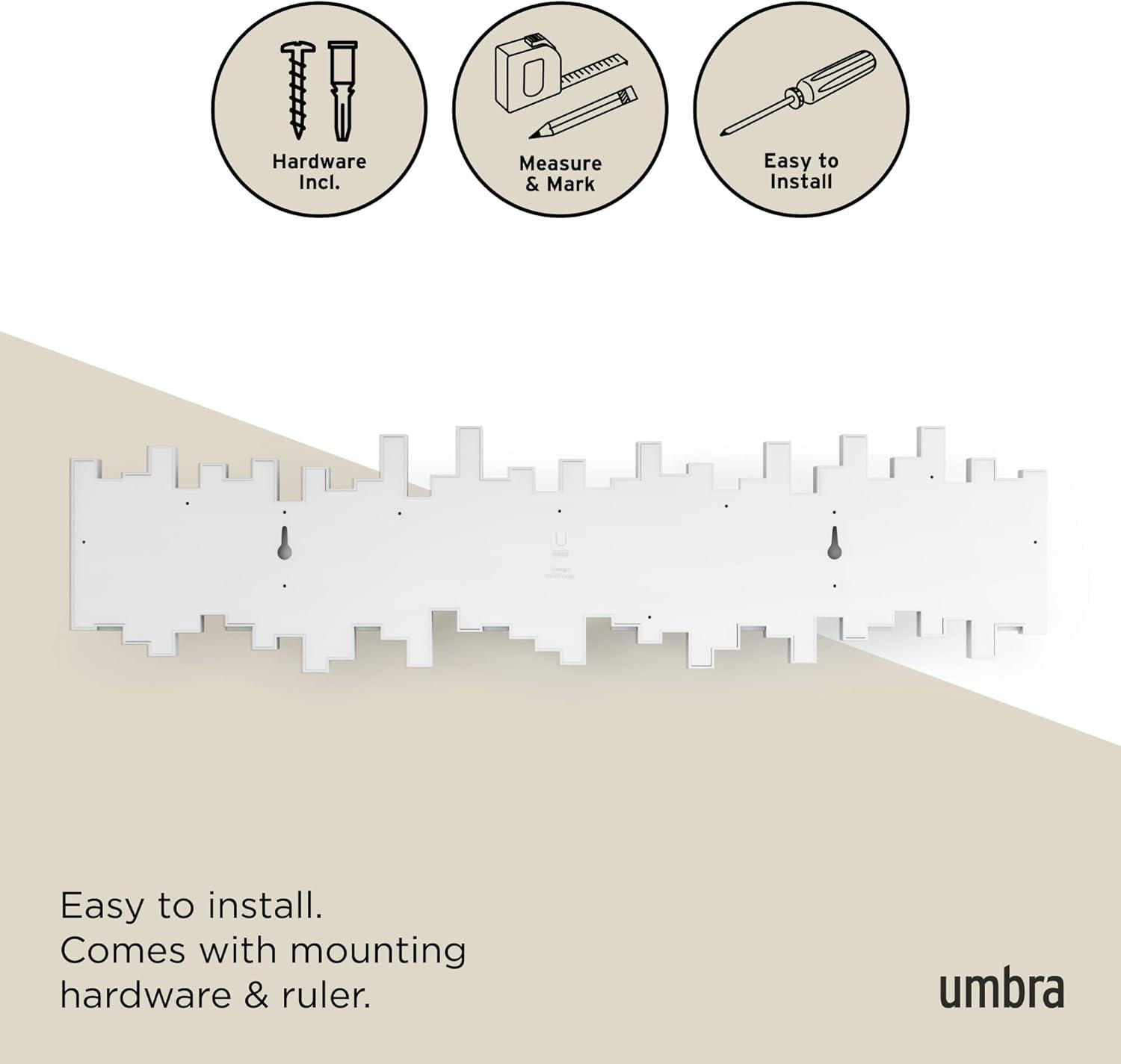 image:imageUmbra Sticks WallMounted Coat Rack Rail Hook with 8 Retractable Pegs Modern SpaceSaving Storage Organizer WhiteWhite