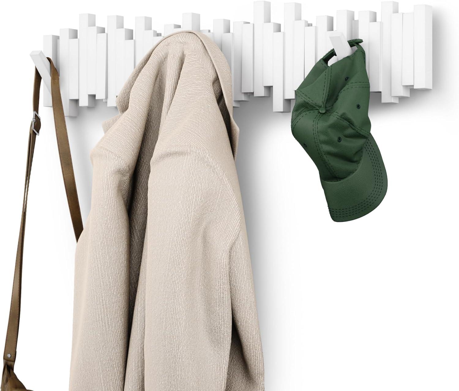 image:imageUmbra Sticks WallMounted Coat Rack Rail Hook with 8 Retractable Pegs Modern SpaceSaving Storage Organizer WhiteWhite