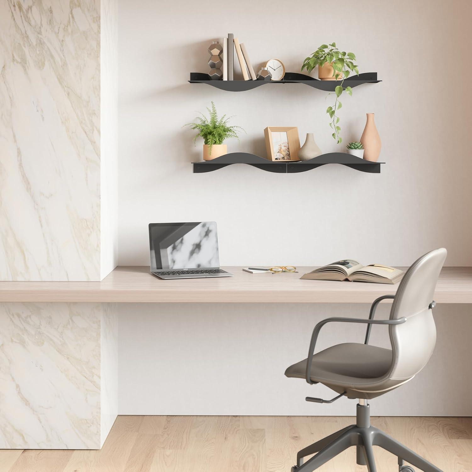 image:imageUmbra Surf Shelf Set of 2 Sand Metal Floating Shelves for Wall Storage amp Dcor Modern Wave Design 100 Steel Holds 15 lbs Each Easy Installation Shelving for Bedroom Living Room amp OfficeBlack
