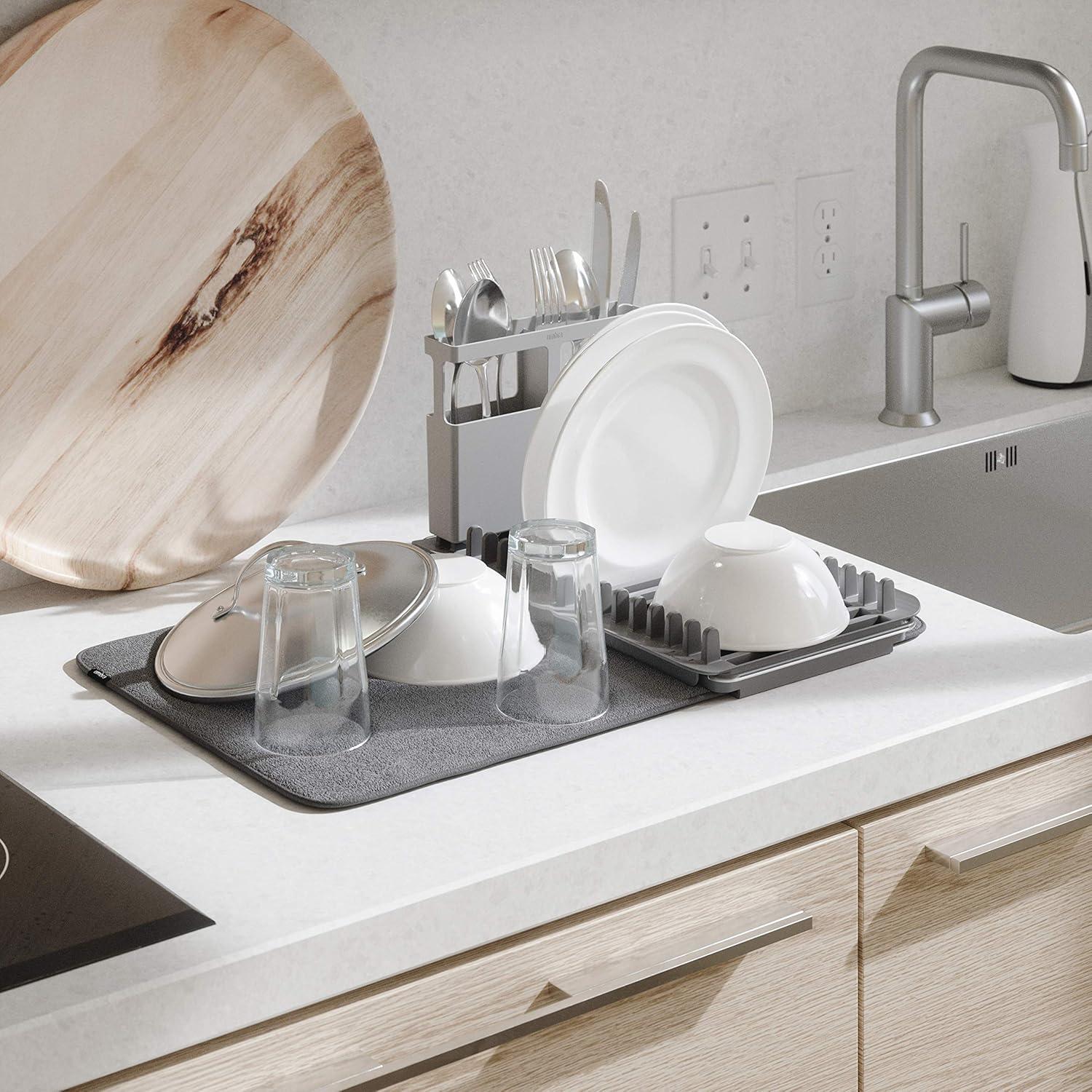 image:imageUmbra UDRY Rack and Microfiber Dish Drying MatSpaceSaving Lightweight Design Folds Up for Easy Storage Mini CharcoalCharcoal