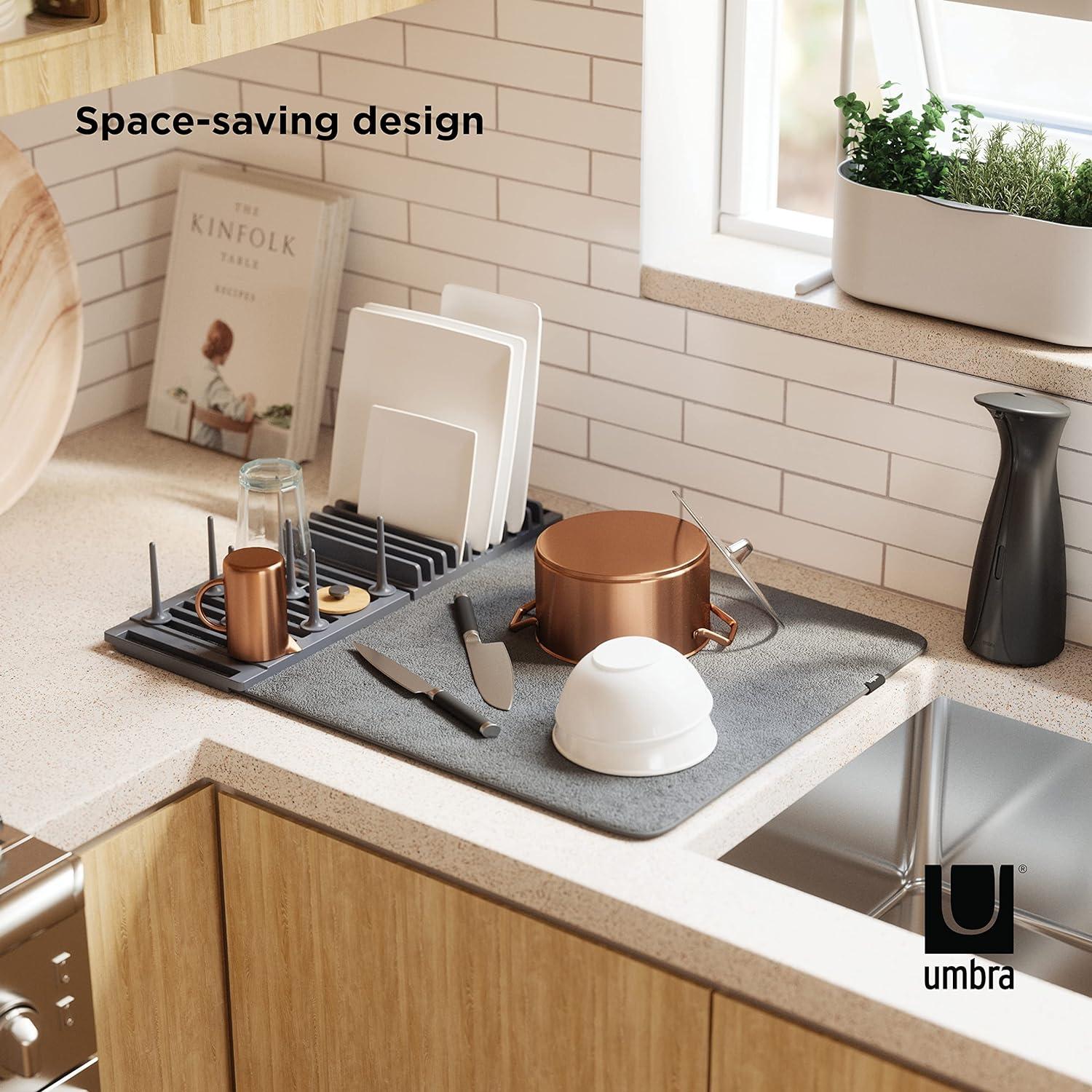 image:imageUmbra UDRY Rack and Microfiber Dish Drying MatSpaceSaving Lightweight Design Folds Up for Easy Storage Mini CharcoalCharcoal