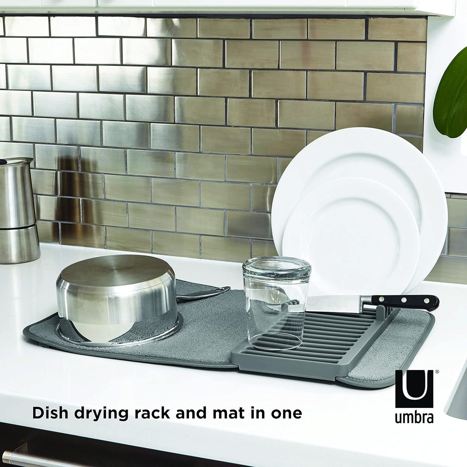 image:imageUmbra UDRY Rack and Microfiber Dish Drying MatSpaceSaving Lightweight Design Folds Up for Easy Storage Mini CharcoalCharcoal