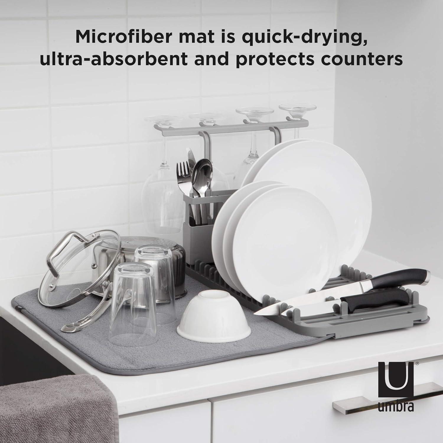 image:imageUmbra UDRY Rack and Microfiber Dish Drying MatSpaceSaving Lightweight Design Folds Up for Easy Storage Mini CharcoalGray
