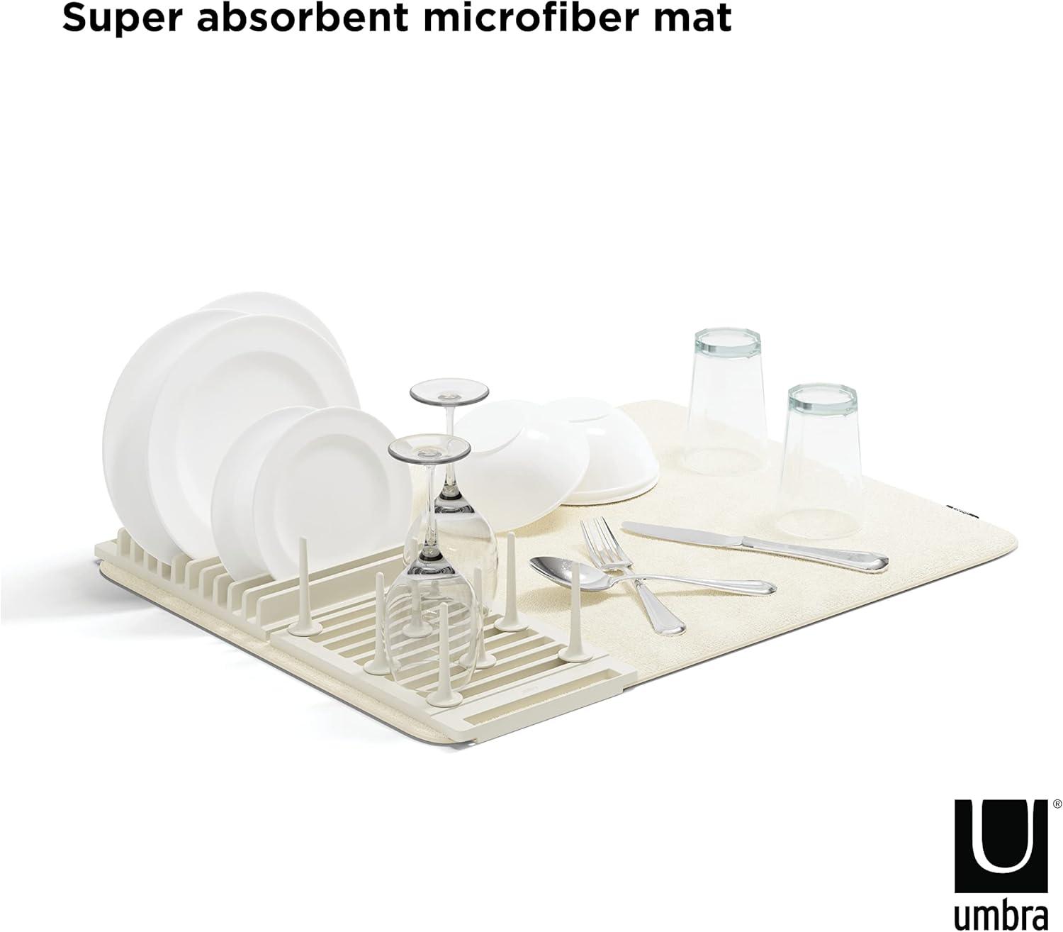 image:imageUmbra UDRY Rack and Microfiber Dish Drying MatSpaceSaving Lightweight Design Folds Up for Easy Storage Mini CharcoalLinen