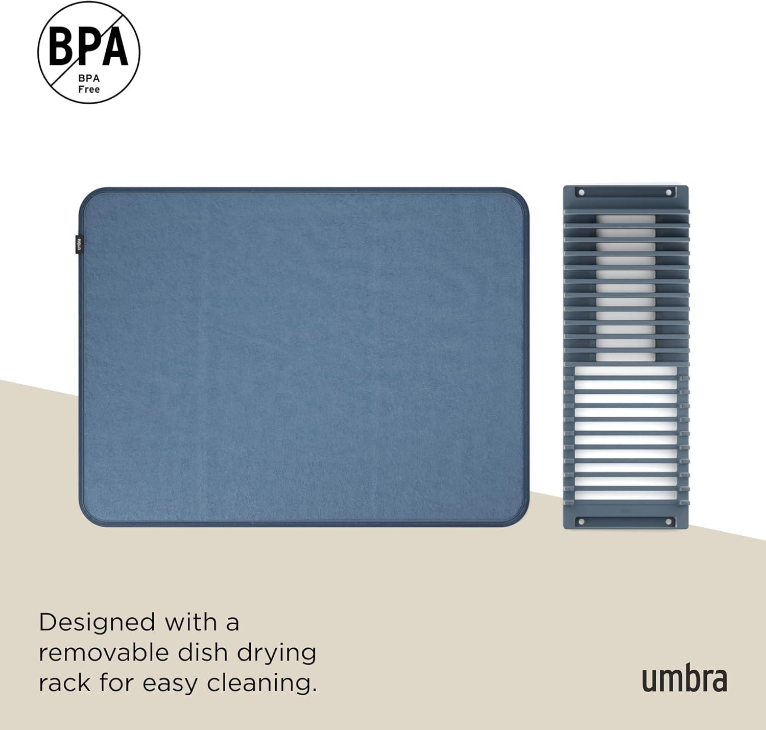 image:imageUmbra UDRY Rack and Microfiber Dish Drying MatSpaceSaving Lightweight Design Folds Up for Easy Storage Mini CharcoalSlate Blue