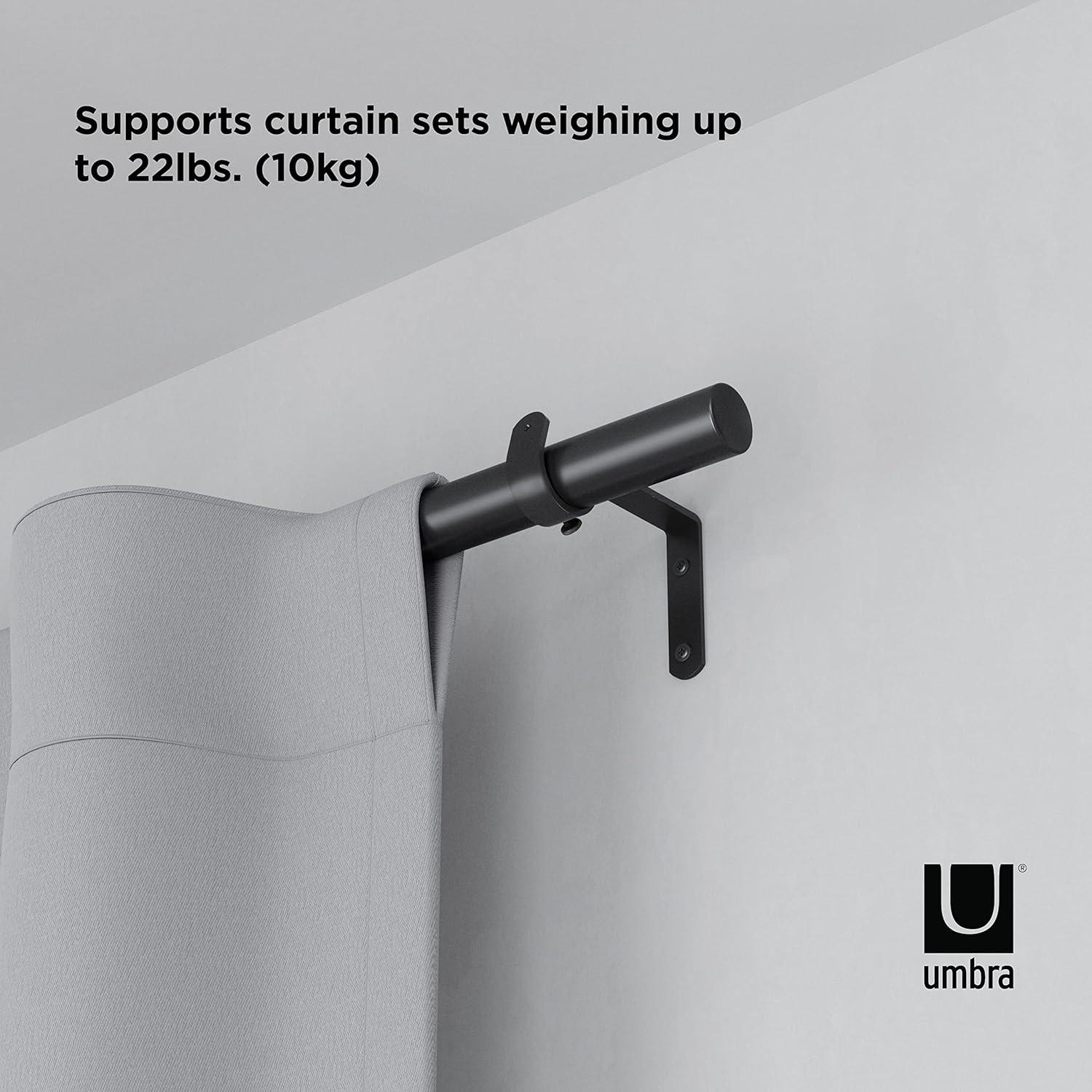 image:imageUmbra Zen Modern 1Inch Curtain Rod Includes 2 Matching Finials Brackets amp Hardware 32 to 128Inch 42120 Black32128 Inch