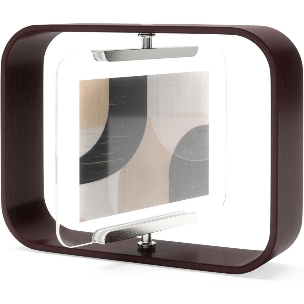 image:imageUmbra Bellwood 4x6 Desk Picture Frame Double Sided Rotating Wooden Photo Frame with 360Degree Pivot Tabletop Display for Portrait or Landscape Photos BlackAged Walnut