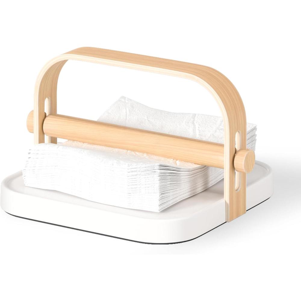 image:imageUmbra Bellwood Paper Towel Holder for Kitchen Countertop with Real Wood Stand and Weighted Metal Base WhiteNaturalWhiteNatural