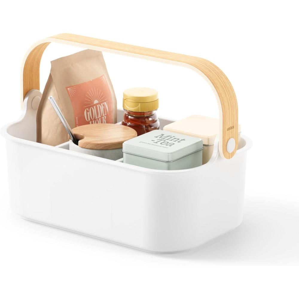 image:imageUmbra Bellwood Stackable Storage Bin Multipurpose Caddy Organizer 11 x 7 in WhiteNaturalNaturalWhite