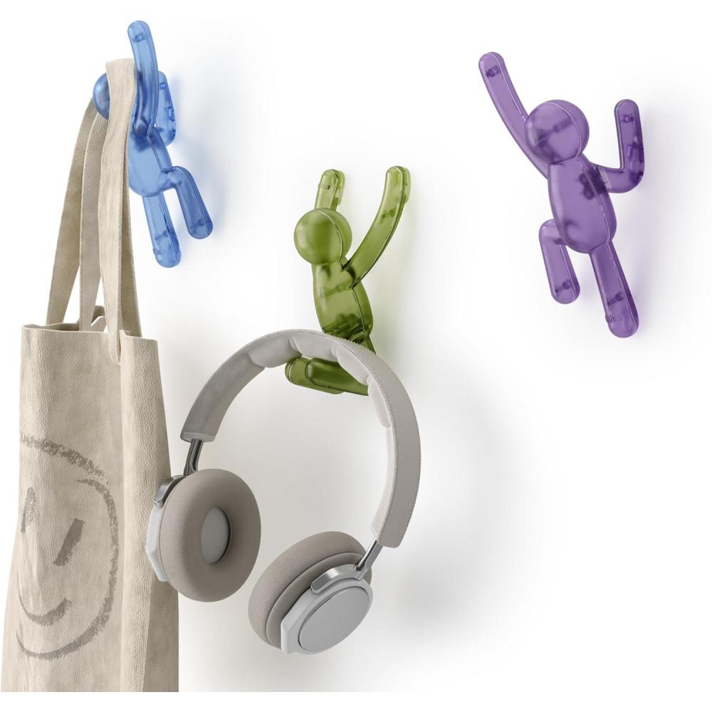 image:imageUmbra Buddy Wall Hooks Decorative Wall Mounted Coat Hooks for Hanging Coats Scarves Bags Purses Backpacks Towels and More Set of 3 WhiteGem Multi