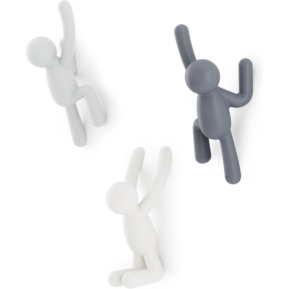image:imageUmbra Buddy Wall Hooks Decorative Wall Mounted Coat Hooks for Hanging Coats Scarves Bags Purses Backpacks Towels and More Set of 3 WhiteGray