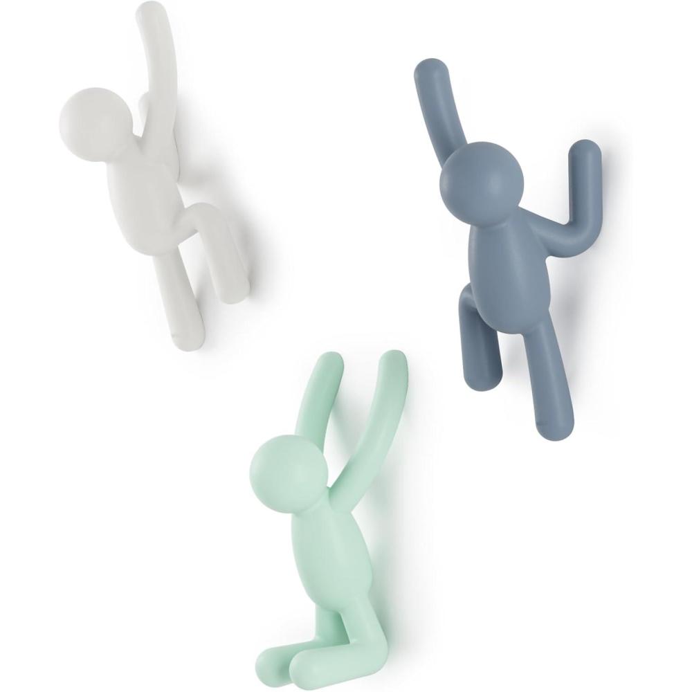 image:imageUmbra Buddy Wall Hooks Decorative Wall Mounted Coat Hooks for Hanging Coats Scarves Bags Purses Backpacks Towels and More Set of 3 WhiteWhiteMintBlue