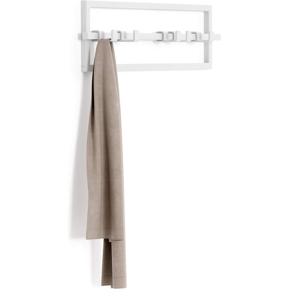 image:imageUmbra Cubiko Wall Mounted Modern Sleek SpaceSaving Hanger with Retractable Hooks to Hang Coats Scarves Purses and More 5 WhiteWhite