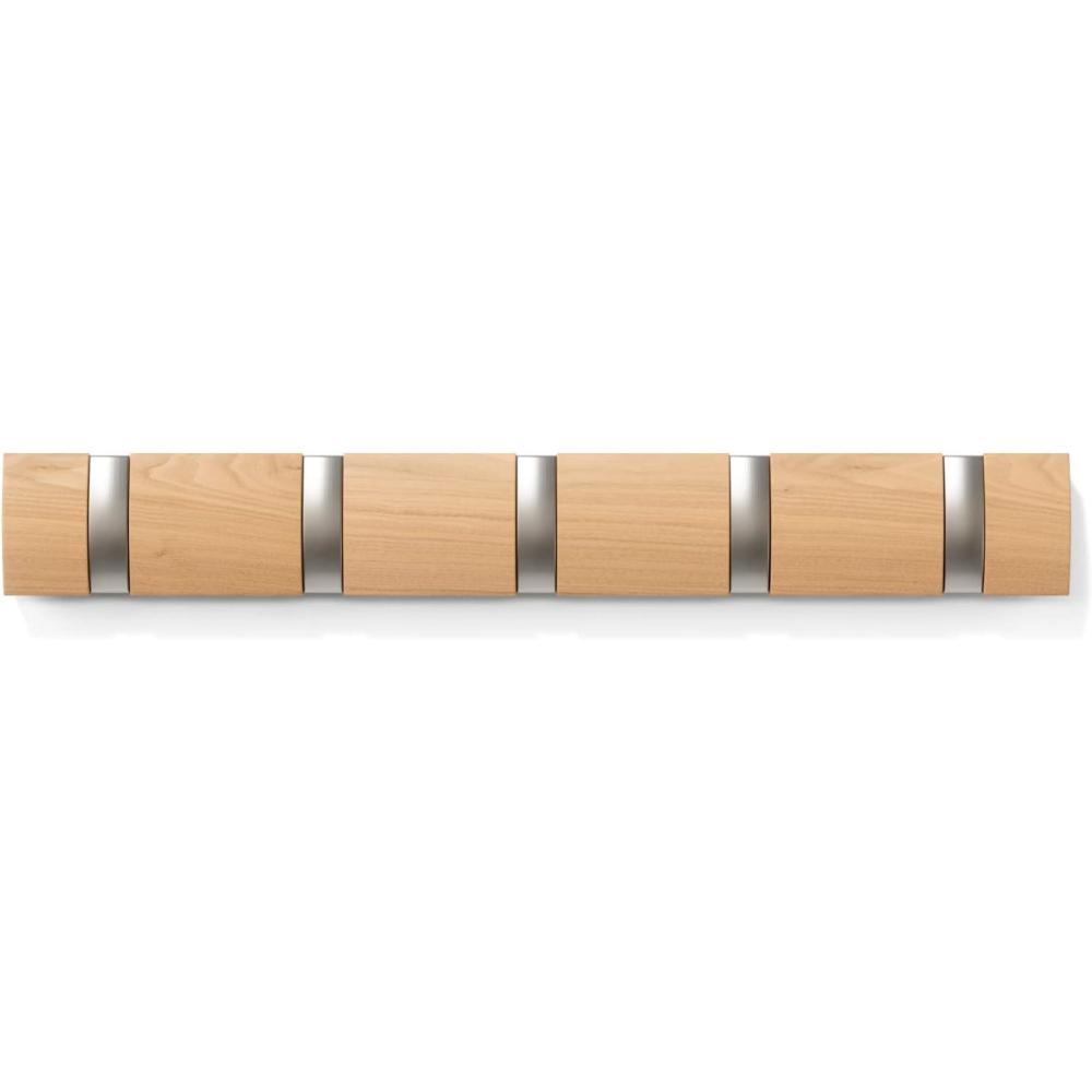 image:imageUmbra Flip WallMounted Coat Rack with 3 Hooks Modern SpaceSaving Storage for Hats Jackets Bags Entryway Mudroom Closet Bathroom Bedroom NaturalNickelNatural