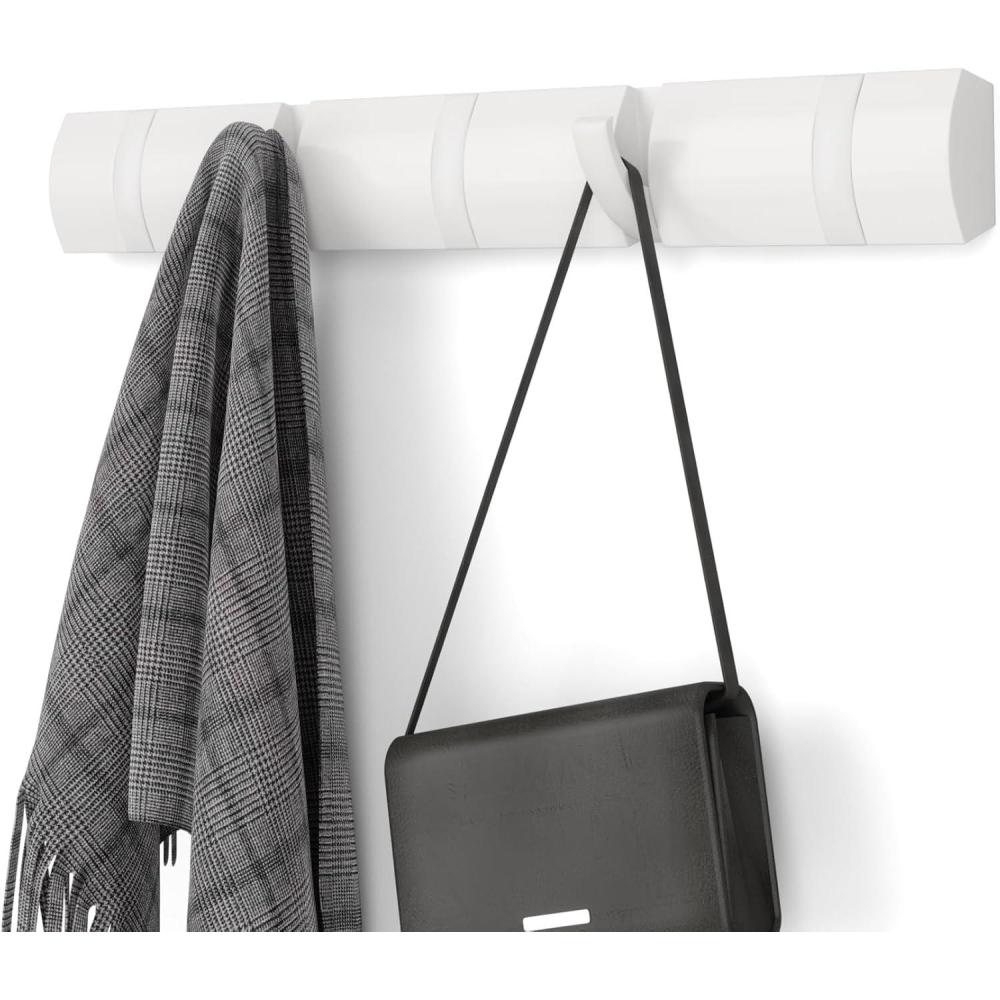 image:imageUmbra Flip WallMounted Coat Rack with 3 Hooks Modern SpaceSaving Storage for Hats Jackets Bags Entryway Mudroom Closet Bathroom Bedroom NaturalNickelWhiteWhite