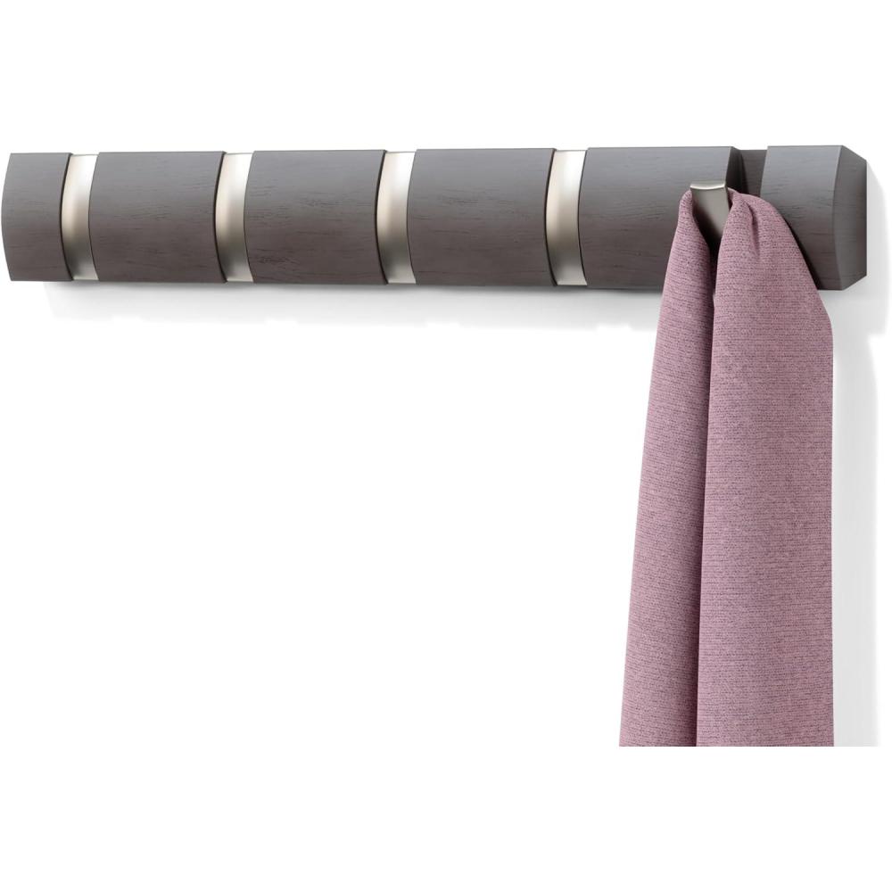 image:imageUmbra Flip WallMounted Coat Rack with 3 Hooks  Modern SpaceSaving Storage for Hats Jackets Bags Entryway Mudroom Closet Bathroom Bedroom  NaturalNickelDriftwoodNickel