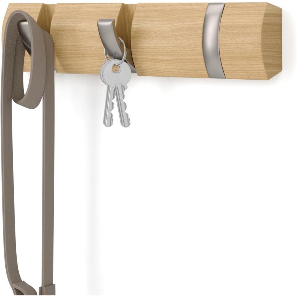 image:imageUmbra Flip WallMounted Coat Rack with 3 Hooks Modern SpaceSaving Storage for Hats Jackets Bags Entryway Mudroom Closet Bathroom Bedroom NaturalNickelNaturalNickel