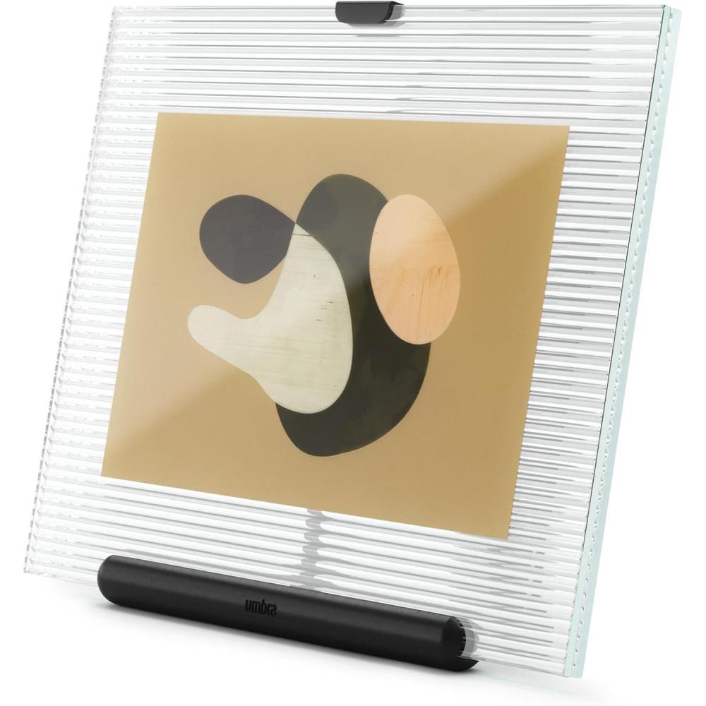 image:imageUmbra Flute 5x7 Floating Picture Frame Modern Glass Photo Frame with Ribbed Backing and Integrated Easel Tabletop Display for Photos or Artwork ChromeBlack