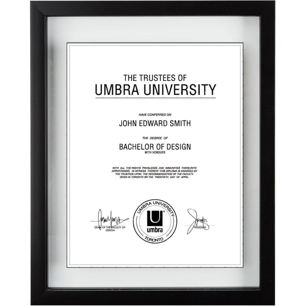 image:imageUmbra Frame for Displaying Documents Diploma Certificate Photo or Artwork 11 x 14 floats 812 x 11 Black 2 Count13 x 16