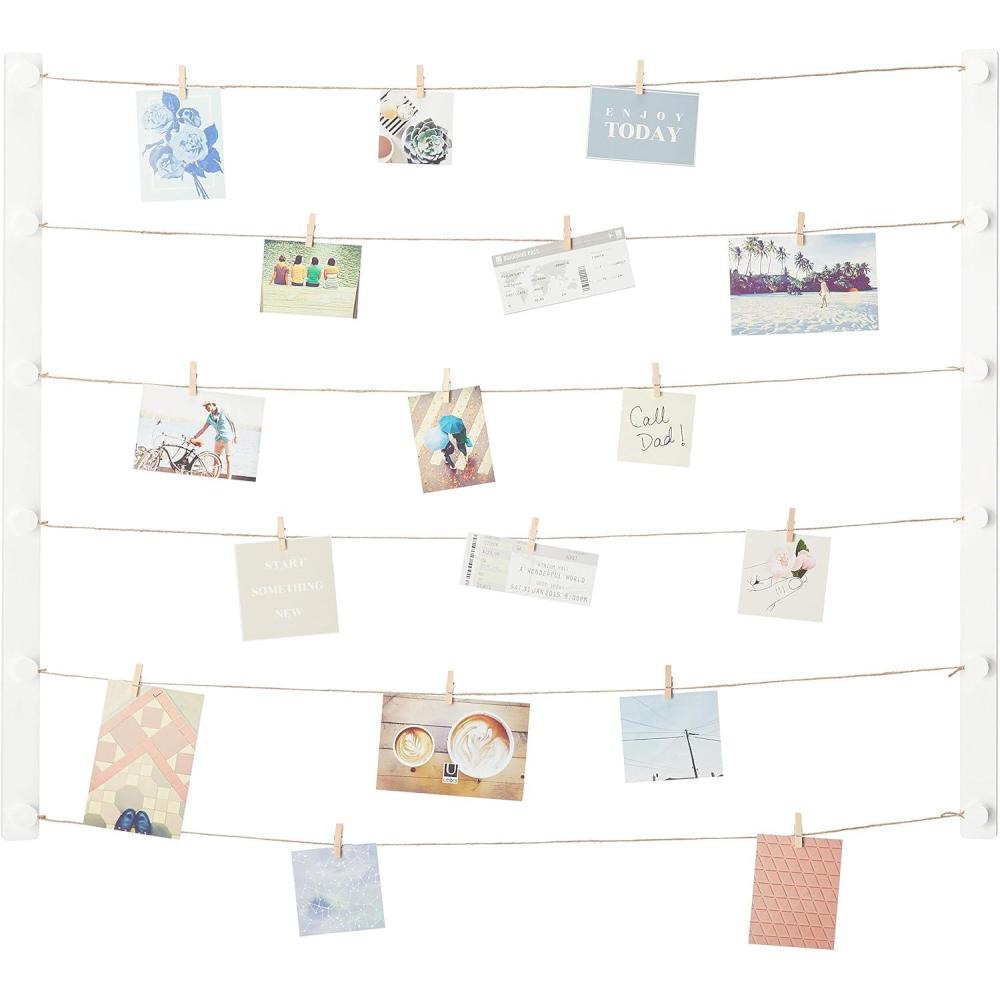 image:imageUmbra Hangup DisplayDIY Frames Collage Set Includes Picture Wire Twine Cords Wall Mounts and Clothespin Clips for Hanging Photos Prints and Artwork 32 x 40 White