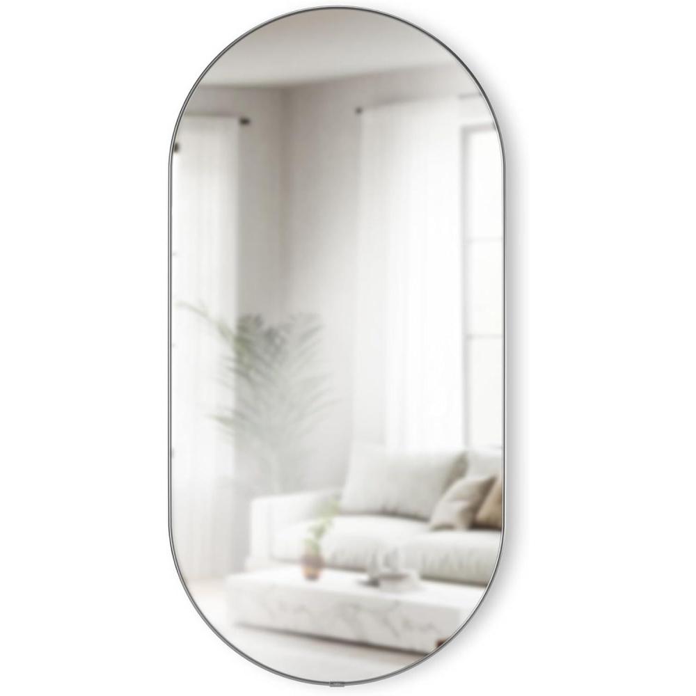 image:imageUmbra Hubba Pill Wall Mirror Full Length Mirror with Slim Brass Frame Modern Elongated Oval Design for Bedroom Living Room amp EntrywayTitanium