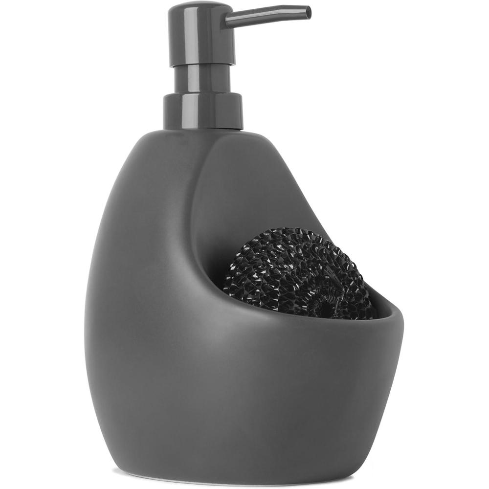 image:imageUmbra Joey Matte Ceramic Liquid Soap Dispenser with Sponge Caddy Ideal for Kitchen or Bathroom Use CharcoalCharcoal