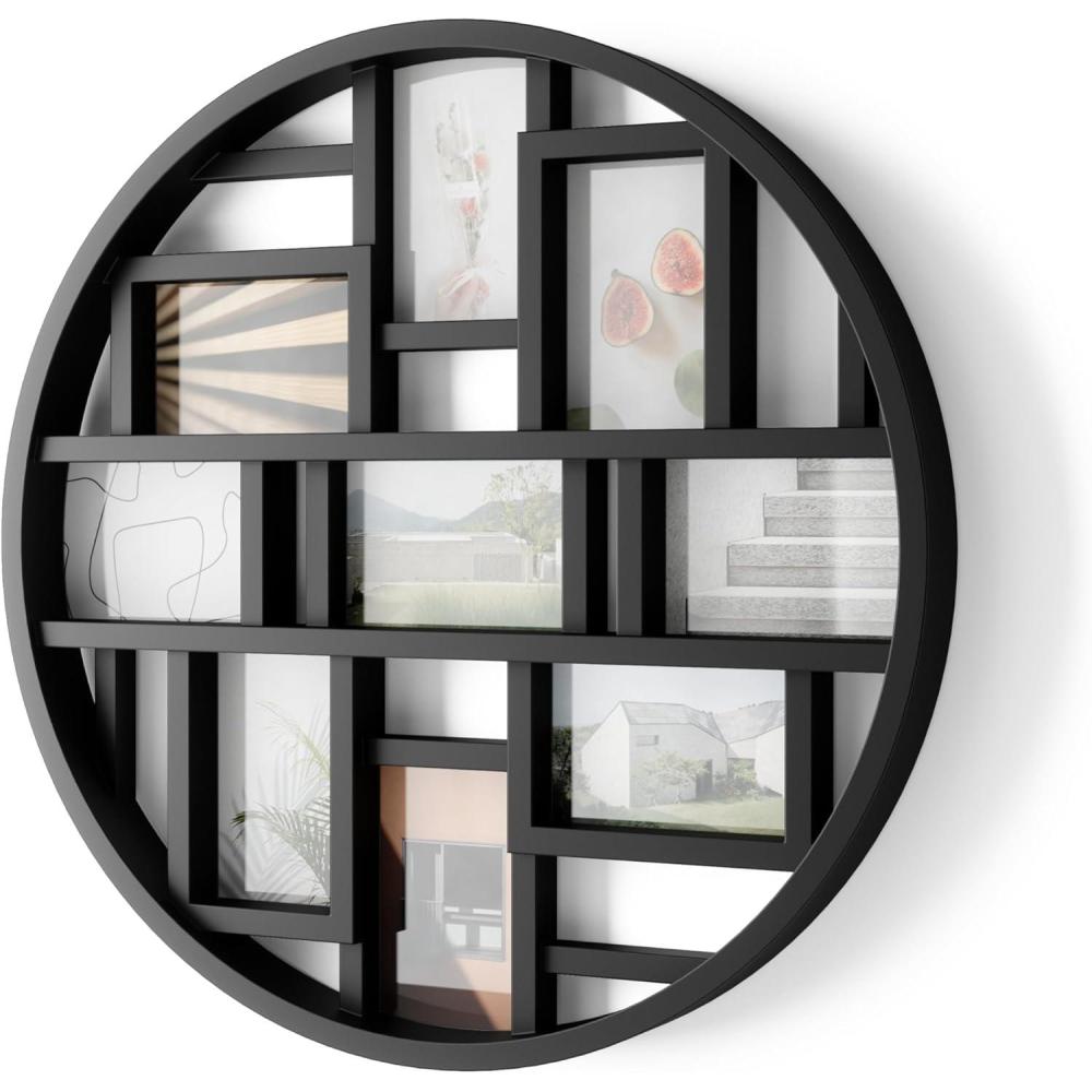 image:imageUmbra Luna Collage Picture Frame Holds Nine 4x6 Photos Large 22Inch Diameter WhiteBlack
