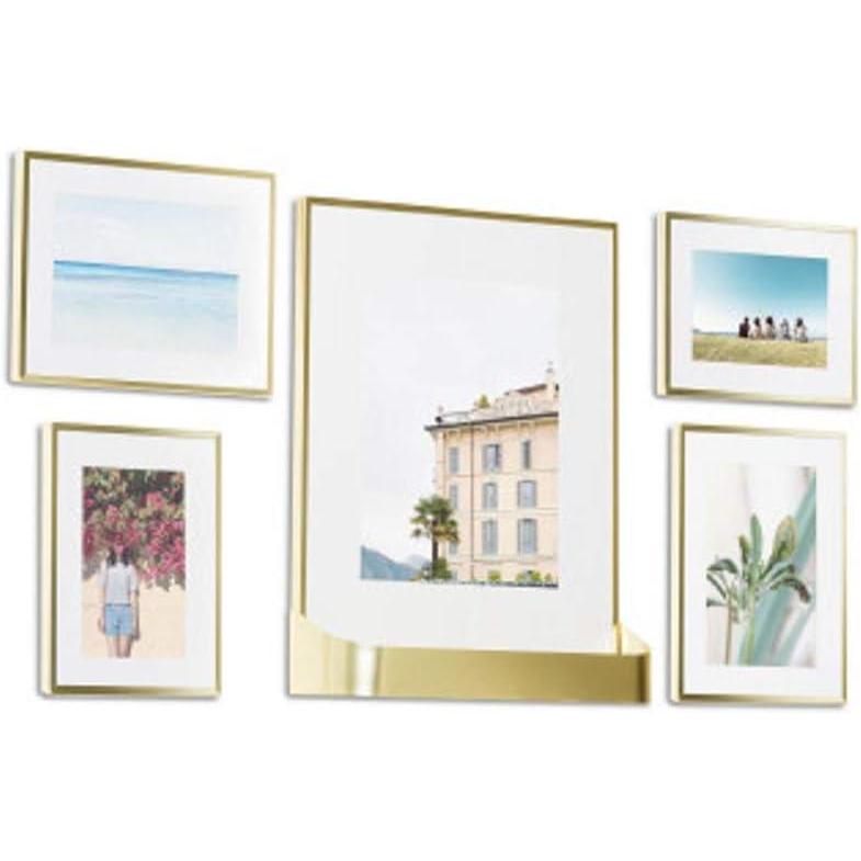 image:imageUmbra Matinee Gallery Picture Frame 5 Pack Set 4x6 5x7 8x10 Brass
