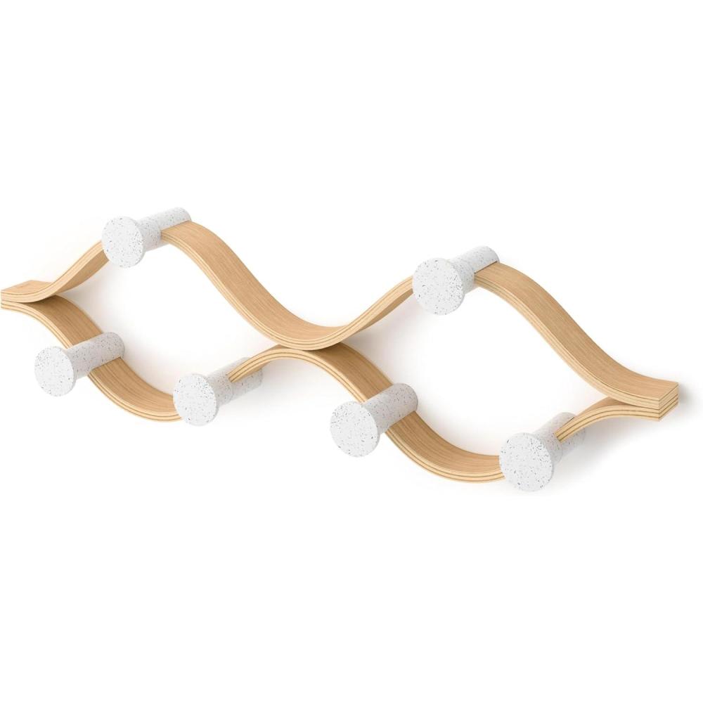 image:imageUmbra Montage WallMounted Coat Rack with 6 Hooks for Jackets Hats Bags and More Modern Wood and Metal Design WhiteNaturalWhiteNatural