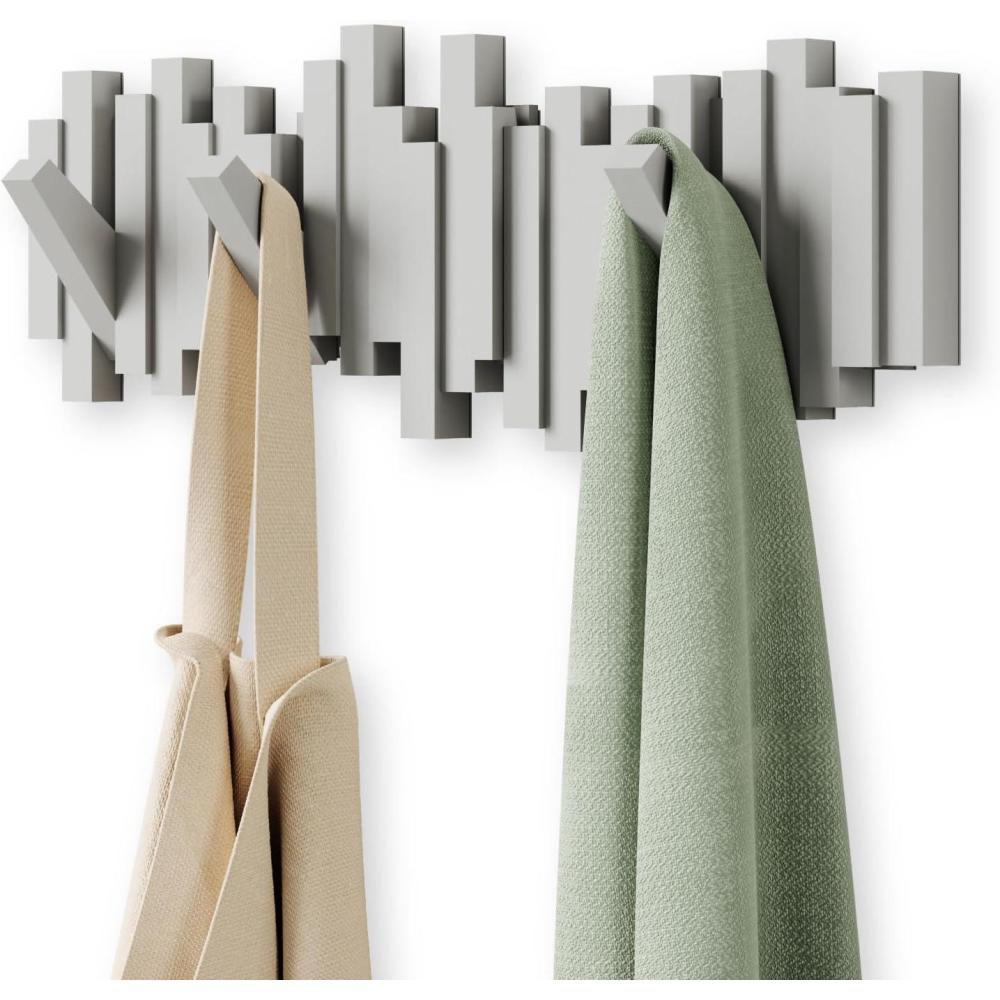 image:imageUmbra Sticks WallMounted Coat Rack Rail Hook with 8 Retractable Pegs  Modern SpaceSaving Storage Organizer WhiteGray