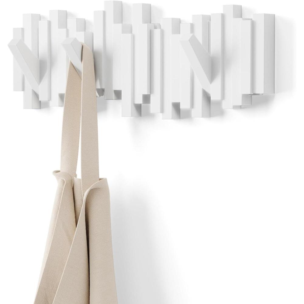 image:imageUmbra Sticks WallMounted Coat Rack Rail Hook with 8 Retractable Pegs  Modern SpaceSaving Storage Organizer WhiteWhite