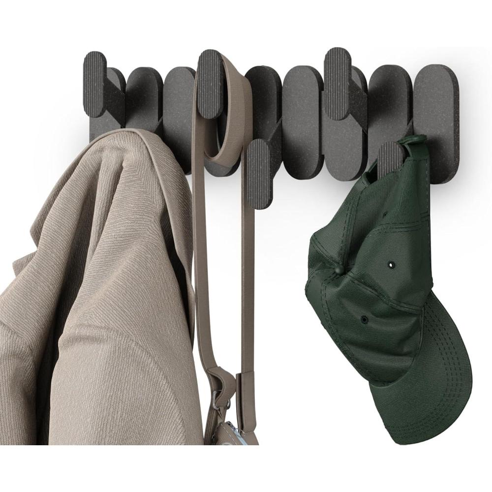 image:imageUmbra Tempo Wall Hook Modern 6Hook Coat amp Towel Rack Recycled ABSWood Fiber Sand Beige Easy Mount Entryway OrganizerBlack