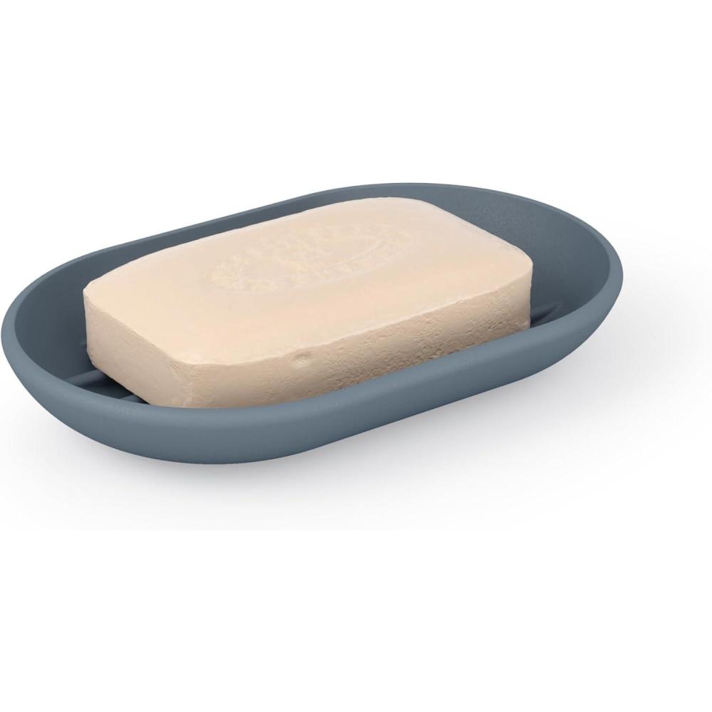 image:imageUmbra Touch Soap Dish for Bathroom Modern Oval Shape for Sink Durable and Easy to Clean WhiteSlate Blue
