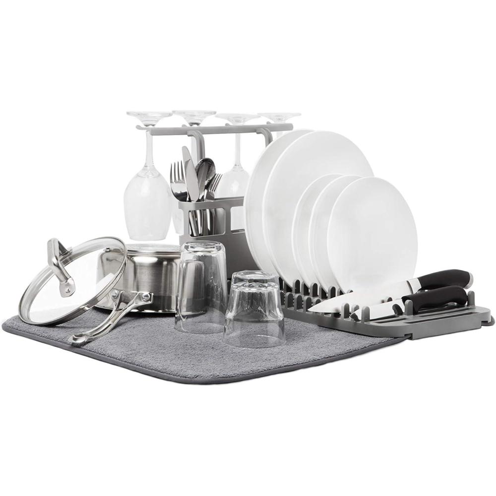image:imageUmbra UDRY Rack and Microfiber Dish Drying MatSpaceSaving Lightweight Design Folds Up for Easy Storage Mini CharcoalGray