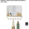 Umbra Estique Entryway Organizer Storage Solution with Mirror, Shelf and Hooks for Keys, Mail, Glasses, Wallet, Purse, Hat, and More, White