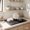 Umbra UDRY Rack and Microfiber Dish Drying Mat-Space-Saving Lightweight Design Folds Up for Easy Storage, Mini, Charcoal(Black)