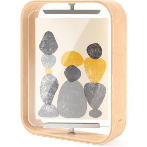 Umbra Bellwood 4×6 Desk Picture Frame – Double Sided Rotating Wooden Photo Frame with 360-Degree Pivot, Tabletop Display for Portrait or Landscape Photos – Black(Natural)