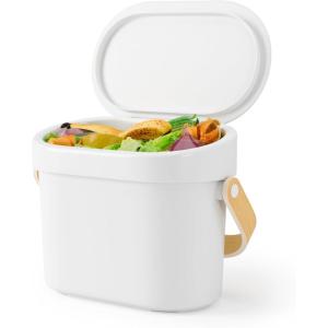 Umbra Bellwood Kitchen Compost Bin – White/Natural, Countertop or Cabinet Mounted, 6L Compost Container with Hidden Bag Retainer, BPA-Free & Dishwasher Safe| Bellwood Collection
