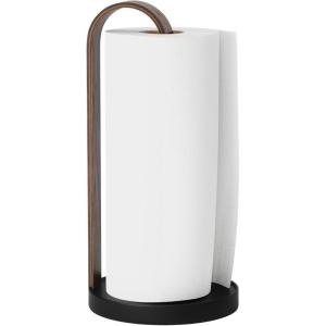 Umbra Bellwood Paper Towel Holder for Kitchen Countertop, with Real Wood Stand and Weighted Metal Base, White/Natural(Black/Walnut)