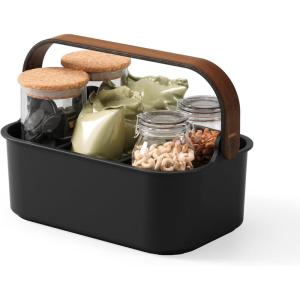 Umbra Bellwood Stackable Storage Bin, Multipurpose Caddy Organizer, 11 x 7 in, White/Natural(Black/Walnut)