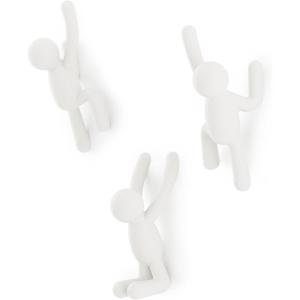 Umbra Buddy Wall Hooks – Decorative Wall Mounted Coat Hooks for Hanging Coats, Scarves, Bags, Purses, Backpacks, Towels and More, Set of 3, White(White)