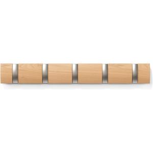 Umbra Flip Wall-Mounted Coat Rack with 3 Hooks – Modern, Space-Saving Storage for Hats, Jackets, Bags, Entryway, Mudroom, Closet, Bathroom, Bedroom – Natural/Nickel(Natural)