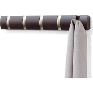 Umbra Flip Wall-Mounted Coat Rack with 3 Hooks – Modern, Space-Saving Storage for Hats, Jackets, Bags, Entryway, Mudroom, Closet, Bathroom, Bedroom – Natural/Nickel(Espresso/Nickel)