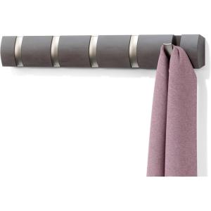 Umbra Flip Wall-Mounted Coat Rack with 3 Hooks – Modern, Space-Saving Storage for Hats, Jackets, Bags, Entryway, Mudroom, Closet, Bathroom, Bedroom – Natural/Nickel(Driftwood/Nickel)